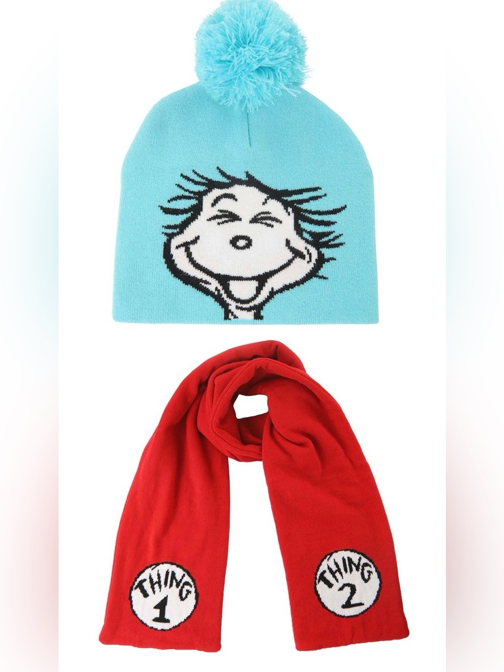 NWT ELope Dr Seuss Thing 1 & Thing 2 scarf and beanie hat set